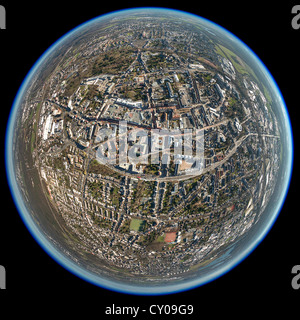 Luftaufnahme, fisheye erschossen, Innenstadt von Hilden, Rheinland, Nordrhein-Westfalen Stockfoto