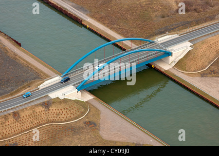 Luftaufnahme, Datteln-Hamm-Kanal, Tibaum Brücke, Am Tibaum, Hamm, Ruhrgebiet, Nordrhein-Westfalen Stockfoto