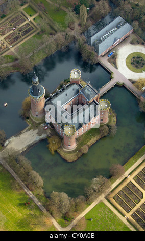 Luftaufnahme, Wasserschloss Moyland, ein Wasserschloss, Museum Moyland, Bedburg-Hau, Niederrhein, Nordrhein-Westfalen Stockfoto