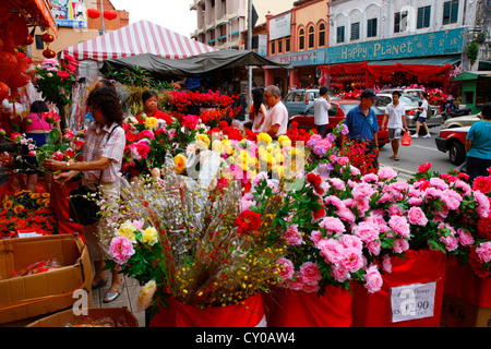 Blume Stand, Vorbereitungen für das Chinese New Year Festival, Chinatown, Kuala Lumpur, Malaysia, Südostasien, Asien Stockfoto