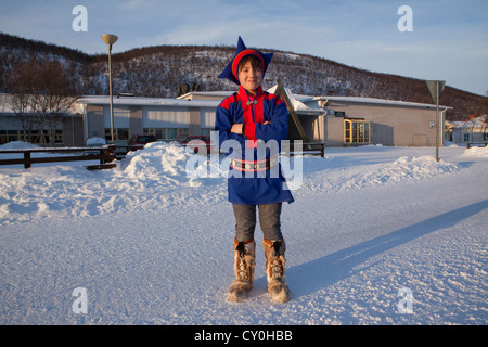 Sami-Kind in der Schule im Norden Finnlands Stockfoto