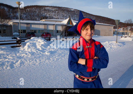 Sami-Kind in der Schule im Norden Finnlands Stockfoto