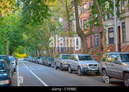 Brownstone Reihenhäuser im Stadtteil Park Slope in Brooklyn, New York Stockfoto