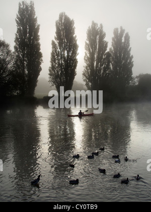 Misty Sonntagmorgen - Rudern Praxis aus St. Helena Wharf, Abingdon auf Themse 11 Stockfoto