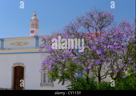 Portugal, Algarve, eine dekorative Kamin und Jacaranda-Baum in Blüte Stockfoto