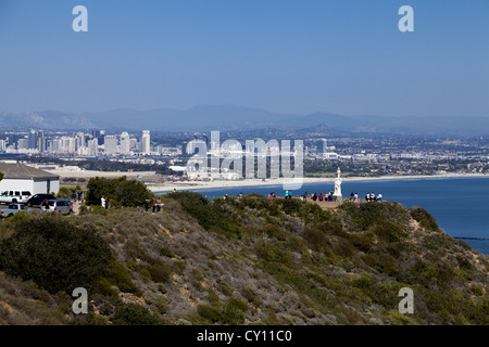 Cabrillo National Monument, Point Loma-Halbinsel mit San Diego Hafen und die Skyline der Stadt im Hintergrund Stockfoto