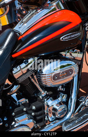 Nahaufnahme von einer Harley Davidson Screamin ' Eagle Electra Glide Motorradmotor, USA Stockfoto