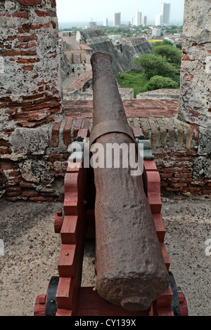 Cannon, Castillo San Felipe de Barajas, Festung, UNESCO-Weltkulturerbe, Cartagena de Indias, Kolumbien Stockfoto