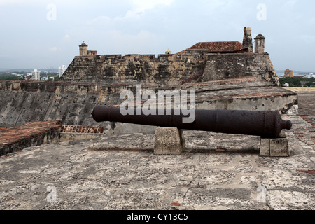 Cannon, Castillo San Felipe de Barajas, Festung, UNESCO-Weltkulturerbe, Cartagena de Indias, Kolumbien Stockfoto