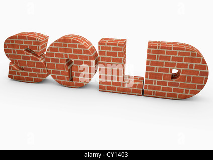 3D-Rendering des Wortes aus Ziegeln gebaut - Konzept Bild verkauft. Stockfoto