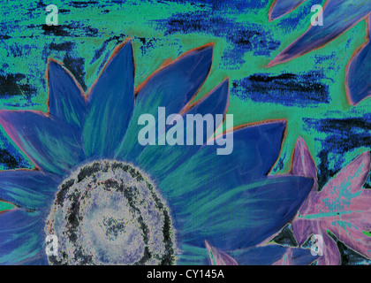 blauen Sonnenblumen Gemälde Stockfoto