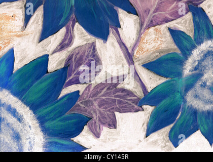 blauen Sonnenblumen Gemälde Stockfoto