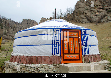 Ger oder Jurte, Ger-Camp, Tärelsch Nationalpark, Mongolei Stockfoto