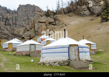 Ger oder Jurte, Ger-Camp, Tärelsch Nationalpark, Mongolei Stockfoto