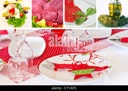 frisches Rindfleisch an Bord bereit zu kochen und griechischen Öl Stockfoto