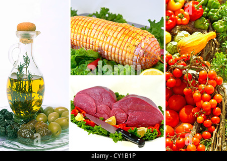 frisches Rindfleisch an Bord bereit zu kochen und griechischen Öl Stockfoto