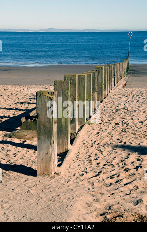 Hölzernen Wellenbrecher im Portobello, Edinburgh, Schottland. Stockfoto