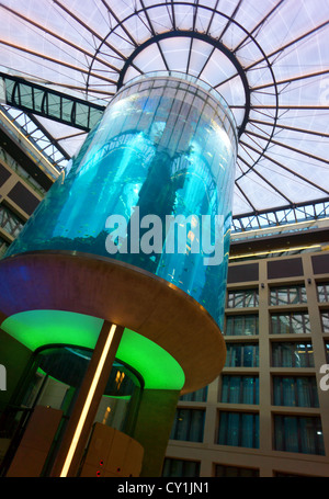 Weltweit größten zylindrischen Aquarium, im Radisson SAS Hotel in Berlin Mitte, Deutschland. Stockfoto