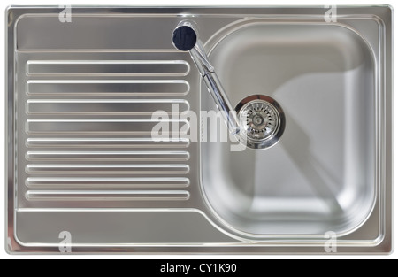 Edelstahl Wasserhahn und waschen sinken isoliert mit Clipping-Pfad Stockfoto