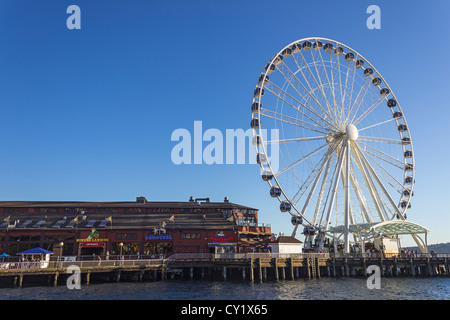 Seattle Great Wheel, eines der größten Riesenräder in den USA. Es befindet sich entlang der Uferpromenade von Seattle. Stockfoto