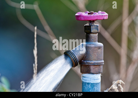 Wasser fließt aus Zapfen Stockfoto