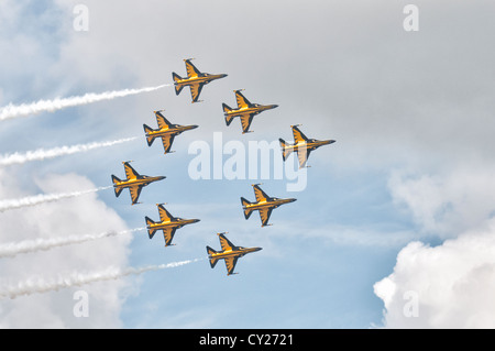 Der schwarze Adler-Display-Team aus Südkorea führen ein tolles Display Kunstflug Präzision in ihren koreanischen T50 Jets Stockfoto