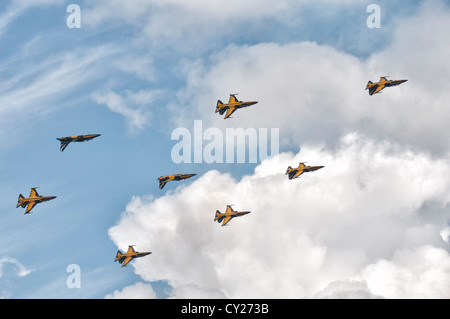 Der schwarze Adler-Display-Team aus Südkorea führen ein tolles Display Kunstflug Präzision in ihren koreanischen T50 Jets Stockfoto
