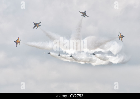 Der schwarze Adler-Display-Team aus Südkorea führen ein tolles Display Kunstflug Präzision in ihren koreanischen T50 Jets Stockfoto