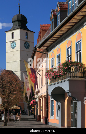 Rumänien, Sibiu, Piata Mare, Ratturm, Stockfoto