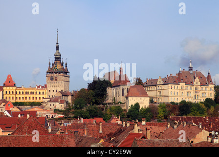 Rumänien, Sighisoara, Skyline, Gesamtansicht, Stockfoto