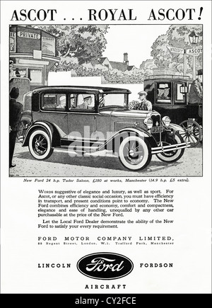 Original der 1930er Jahre Vintage print Werbung von englischen Verbraucher Zeitschriftenwerbung Ford Tudor Saloon in Royal Ascot Stockfoto