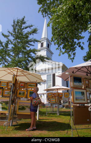 Cape Cod Massachusetts, Chatham, Main Street, First Congregational Church of Chatham, organisiert 1720, jährliches Festival der Künste, Messe, Kunst, Verkäufer, s Stockfoto
