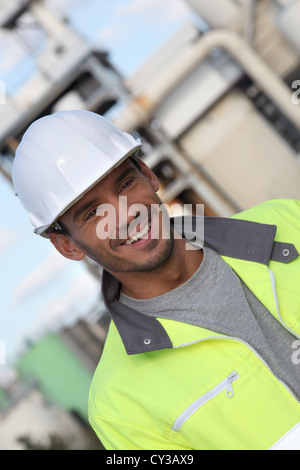 Bauarbeiter in eine Warnweste Stockfoto