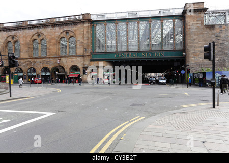 Glasgow Central Station Eisenbahn Brücke über Argyle Street in der Innenstadt, Schottland, Vereinigtes Königreich Stockfoto