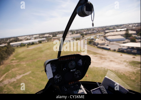 Blick aus einem Hubschrauber-cockpit Stockfoto