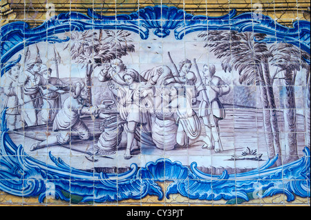 Azulejos der ehemaligen Speisesaal, Mosteiro Dos Jéronimos, Lissabon, Portugal Stockfoto