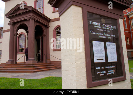 Newport Rhode Island, Neuengland, Patriot's Park, Schild, Logo, Touro Synagogue National Historic Site, 1763, ältestes Synagogengebäude in den USA, Museum, jüdisch, Relig Stockfoto