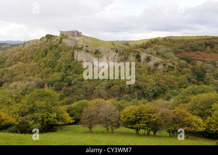 Position Cennen Castle im Herbst Trap Llandeilo Brecon Beacons National Park Wales Cymru UK GB Stockfoto