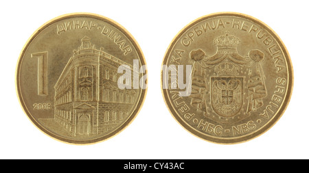 Ein serbischer Dinar Münze isoliert auf weiss Stockfoto