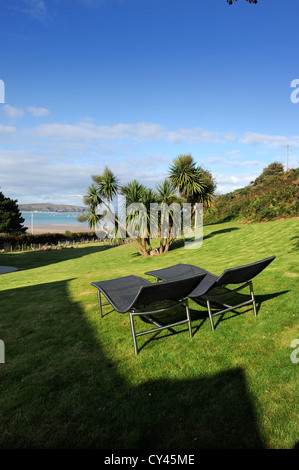 Die Aussicht vom modernen Luxus Ferienhaus in der Nähe von Abersoch auf der Lleyn-Halbinsel in North Wales UK Stockfoto