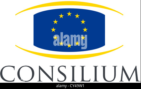 Logo des Rates der Europäischen Union mit Sitz in Brüssel. Stockfoto