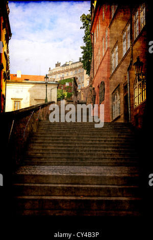 Blick auf die Schritte auf Zam Schody im Vorfeld der Burg in Prag Stockfoto