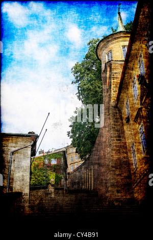 Blick auf die Schritte auf Zam Schody im Vorfeld der Burg in Prag Stockfoto