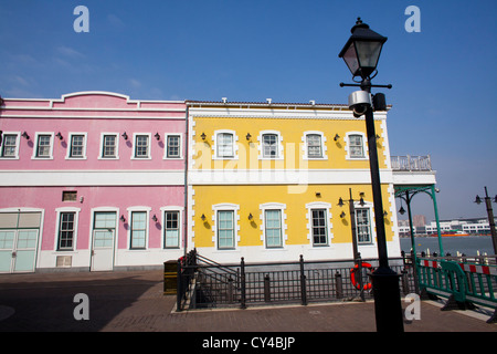 Portugiesische Gebäude im Kolonialstil in Macau, China Stockfoto