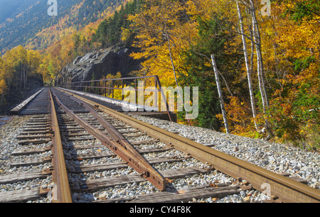 Crawford Notch State Park - Willey Brook Trestle entlang der alten Maine Central Railroad in den White Mountains, New Hampshire USA während der Herbstmonate. Diese Eisenbahn ist nun von der Conway Scenic Railroad verwendet. Stockfoto