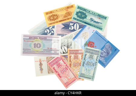 Haufen von gemischten ausländische Banknoten Stockfoto