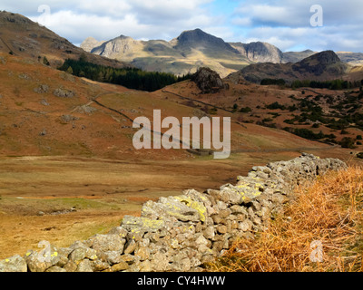 Blick auf die Bergkette Langdale Pikes in den Lake District National Park Cumbria England UK Stockfoto