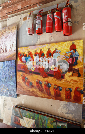 Verkauf von Bildern in den Straßen von Rangun, Myanmar Stockfoto