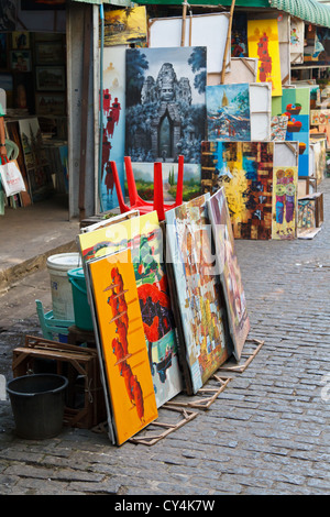 Verkauf von Bildern in den Straßen von Rangun, Myanmar Stockfoto