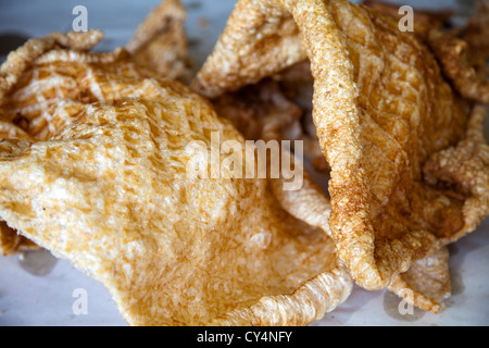 Chicharron Schweinefleisch Knistern auf Jamaika Markt in Colonia Jamaika im Venustiano Carranza Stadtteil von Mexiko-Stadt Stockfoto